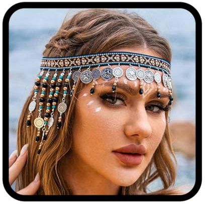 Zoestar Boho-Kopfkette, Silber Münzen, Stirnband, Braut-Kopfschmuck, Perlen, Quaste, Haarband, Festival-Haarschmuck für Frauen und Mädchen