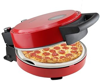 Bestron Forno per pizza croccante in 5-10 minuti, forno elettrico per pizza fino a 320 °C, con pietra refrattaria e 2 grandi spatole in legno, Viva Italia, colore: rosso