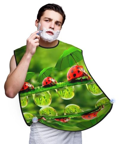 EdWal Lustiger Marienkäfer mit Regenschirmen bedruckt, Bartlätzchen, Bartfänger, Antihaft-Material, Bartschürze zum Stylen und Trimmen, Schwarz , One size