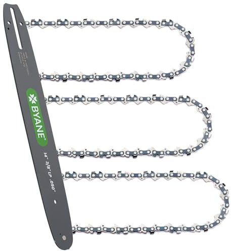 BYANE Barre de guidage 35 cm + 3 chaînes de tronçonneuse, pas 9,5 mm (3/8 LP), jauge 1,3 mm, 52 maillons, compatible avec Ryobi RY3714, Husqvarna 120, Echo CS-310, Craftsman et plus