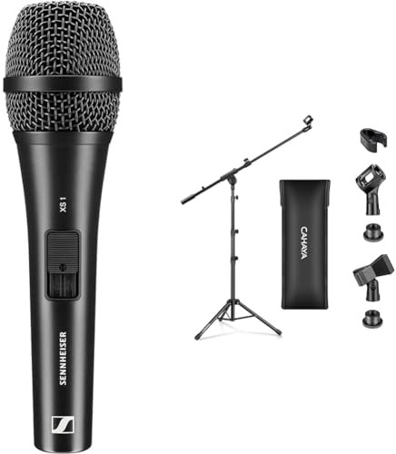 Sennheiser XS 1, Micro Main Dynamique Professionnel à la qualité de Son exceptionnelle & CAHAYA Pied de Microphone au Sol Mobile 2 en 1 Trépied en Métal avec Deux Clips Différents Réglable