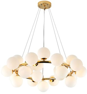 LUOYAOB Modern Pendelleuchte Moderner Glaskugel-Kronleuchter Weißes Glas Globus Lampenschirm Pendelleuchte for Schlafzimmer Wohnzimmer Essen über Tisch