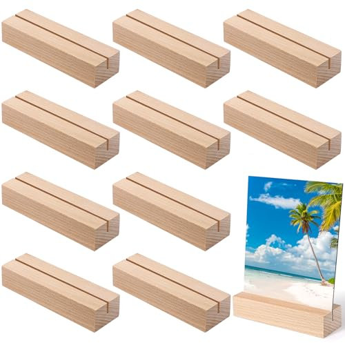 Zeawavsl 10er Set Hochwertiger Kartenständer aus Holz, Tischkartenhalter Buchenholz,Stilvoller Tischaufsteller und Fotohalter inkl, Menükartenhalter, Perfekt für Hochzeiten, Bankette und Partys