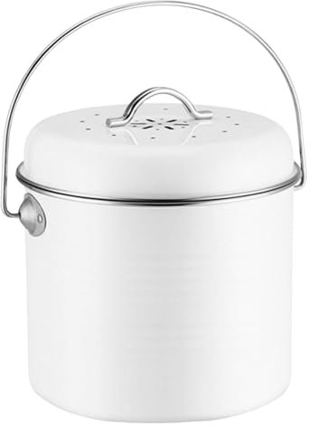 Streysisl Contenedor de abono con tapa, contenedor de abono para encimera de cocina, compostador a prueba de óxido para interiores, filtros sin olor, contenedor de compostaje para cocina