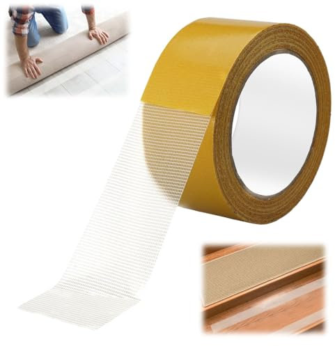 Double Sided Heavy Duty Carpet Tape 20m x 5cm x 0.3mm - Clear Mounting Fabric Tape with Fiberglass Mesh for Home, Office, School
