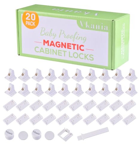 Vkania Magnetische Schrankschlösser, Babysicherung, Baby-Sicherheitsriegel für Schubladen und Schränke, einfache Installation ohne Bohren, 20 Stück