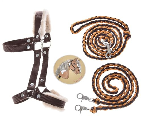 LarDen Hobby Horse Zubehör - Set Perfect Combination - Halfter, Zügel, Führstrick für Große M Steckenpferd - Braun, Stockpferd Set, Hobby Horsing Pferd zum reiten, Spielzeug Kinder, Spielpferd