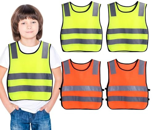 4 Pieces of Children's Reflective Vests, Night Safety Vests, Children's Safety Protective Vests for Running, Cycling, Walking