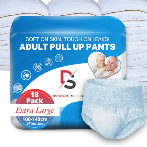 Extra Large Unisex Incontinence Pants Women & Men –Easy to Wear & Disposable Adult Pull Ups –Super Absorbent, Leak-Proof Adult Nappies, Odour Control & Soft Stretch Adult Diapers, 100x140 cm, 18–Count