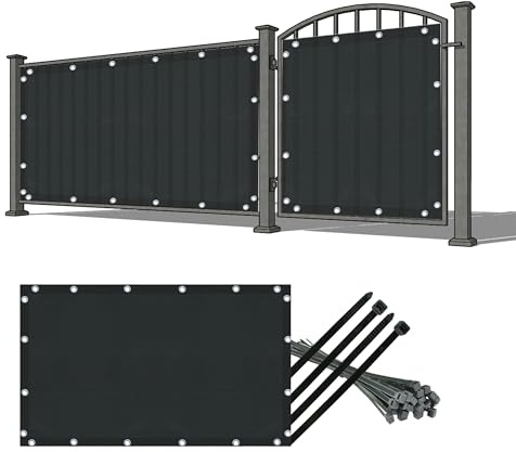 36in x 48in Gate Privacy Screen Shade Panel with Heavy Duty PVC Coated Polyester & Stainless Steel Gromments for Garden Gate, Small Balcony, Pool Gate, Metal & Iron Gate (Black)