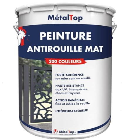 Metaltop - Peinture Antirouille Mat - Noir signalisation - RAL 9017-1 L - Protection pour métal extérieur avec finition sobre et résistante