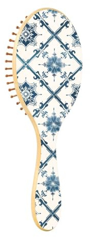 Cepillo de madera para el pelo tradicional azul y blanco, cepillo de madera para cabello natural