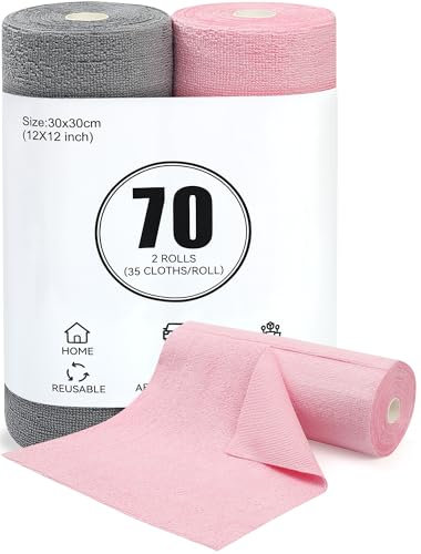 Gucass Rotolo di Panni in Microfibra 35 Pezzi x 2, Strappabili, Riutilizzabili, Panni per Pulizia da Casa e Cucina, Colori Rosa e Grigio