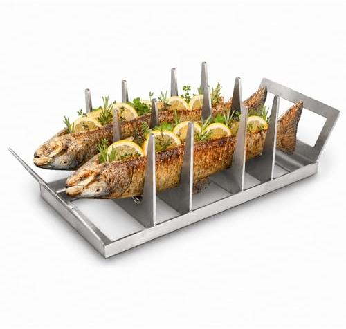 Fischhalter mit Servierschale für Grill, Smoker, Räucher- Backofen ab 40cm