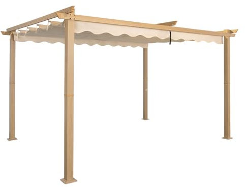 Angel Living Gazebo da giardino pergolato da 4 m, in alluminio, colore antracite, tubi in acciaio, tetto regolabile in poliestere, colore panna