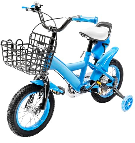 HKDAZZLYN 12 Zoll Kinderfahrrad für ab 2-6 Jahre Jungen & Mädchen, Kinder Fahrrad mit Stützrädern, Fahrrad für Kinder, HöHenverstellbar Kinderfahrräder für Schulung Outdoor Reiten (Blau)