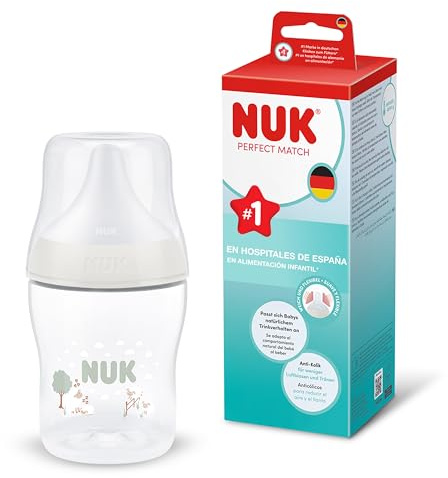 NUK Perfect Match Babyflaska | 0+ månader | 150 ml | Anti-kolikmatningsflaska | PP | Temperaturindikator | Får | 1 styck