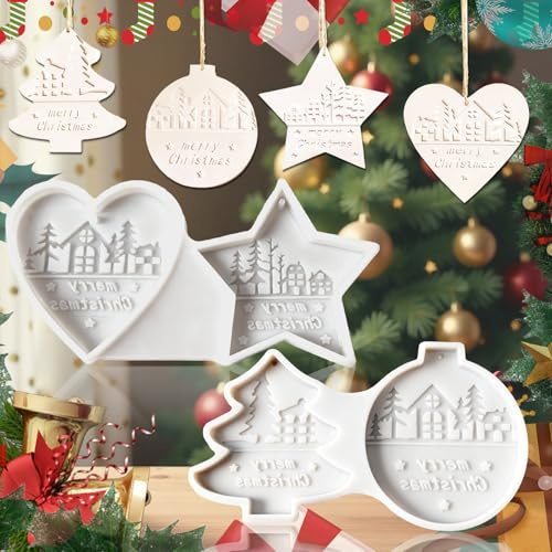 Oneroomone 2 Pezzi Stampo Silicone per Resina Natale, Stampo per Pendente Natalizio in Silicone, Stampo Natalizio per Resina Cemento, Stampo Riutilizzabile per Gesso Pasta di Zucchero Argilla Cemento