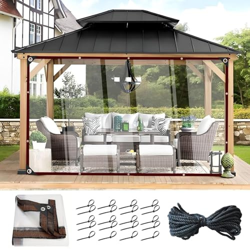 Clear Tarpaulin Waterproof with Eyelets & Rope Cable Ties, 3x6m Heavy Duty Transparent Tarp, Resistant Tear Pergola Covers Gazebo Side Panels for Outdoor Balcony Rabbit Hutch Greenhouse Chicken Coop
