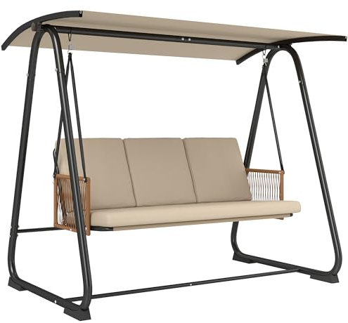 Outsunny Balancelle de Jardin 3 Places Toit Réglable UPF 30+ 360kg Sable