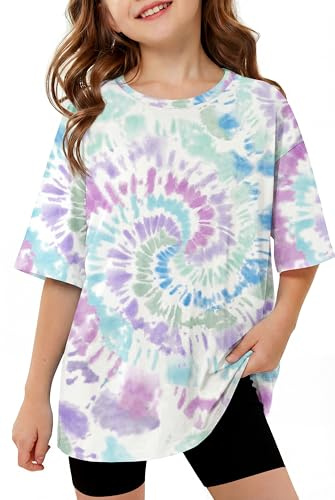 Arshiner Girls Tie-Dye T-Shirt Half Sleeve Side Split Pink