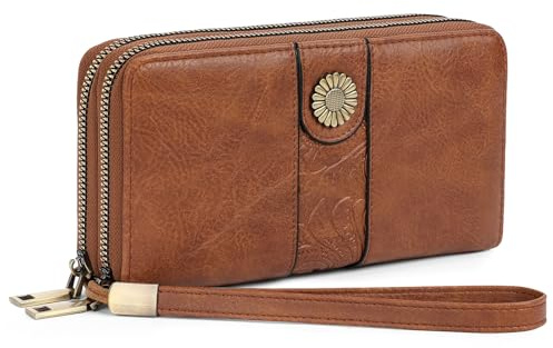 SENDEFN Monedero Mujer Grande, Cartera Doble Cremallera | Monederos de Cuero Vegano con Protección RFID, 24 Compartimentos para Tarjetas