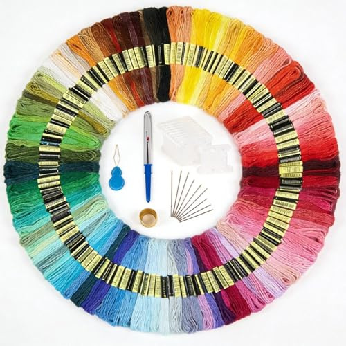 HSUYUN Hilos de Bordar, Surtido de 150 Colores de Hilos Punto de Cruz, Hilos para Hacer Pulseras, Incluye Aguja de Bordar, Devanao, Enhebrador, Cortahilos, para Bricolaje