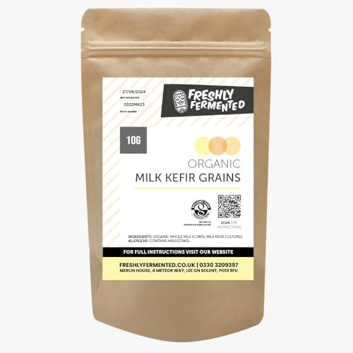 Freshly Fermented Live Milk Kefir Grains 10g — Certified Organic Heirloom Starter Culture | Brews Up to 500ml From Day One | Reusable Forever | UK Made & UKAS Lab Tested