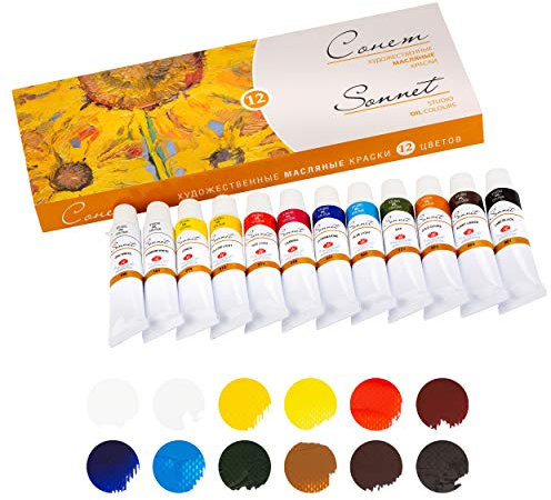 Sonnet Artistic Ölfarben Set | Hochwertige 12x10ml Öl Farben | Öl Malfarben Set von Nevskaya Palitra