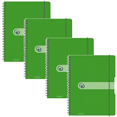 Herlitz 11293073 Spiralblock A4 to go, Holzfreies Papier, 80 Blatt (4er Pack A4, grün)