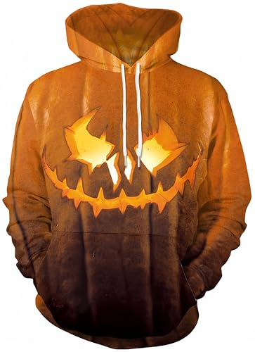 Ocean Plus Herr Halloween Hoodie Långärmad Hoodie med Känguruficka Jul Mångfärgad Tröja Tryck (XXL (Bröst: 120CM), Halloween-pumpa)