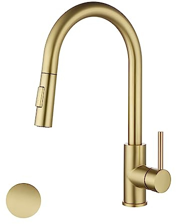 Havin HV601 Brass Kitchen Faucet with Pull Down Sprayer,Brushed Gold Color, Fit for 1 and 3 Holes,Classic Bronze/Gold Color (NOT Too Warm/Yellow)