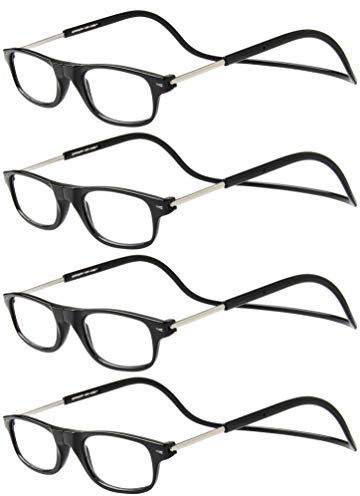 TBOC Lunettes de Lecture – [Pack 4 Unités] Monture Noire +3.00 Dioptrie Femme Homme Aimant Fermeture Pliable Régable Magnetique