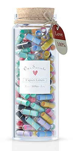 Amycute 90Pcs Capsule Lettres Message dans Bouteille pour Amoureux Romantique Cadeau Homme Femme Ado Couple pour Amour Idée Anniversaire DIY Cadeaux Original Mariage Noël Saint Valentin (90PCS)