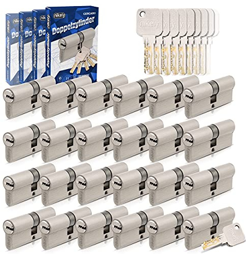 GERCAR Pro - Juego de 24 Cilindros de Cierre Continuo 35/35 (Perfil, 120 Llaves, 70 mm de Longitud, A:35, B:35, Latón Macizo)