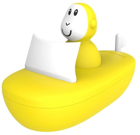 Matchstick Monkey Badezeit Boot Set - Baby Antimikrobielles Baby Badespielzeug Badewanne - leicht zu greifen - sensorisches Lernen - Set (1 Wackelfigur + 1 Boot) - ab 12 Monaten gelb