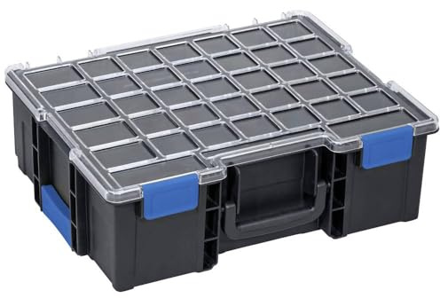 Allit Kleinteilekoffer Profi - Außenmaß B 355 x H 144 mm - schwarz/blau/transparent