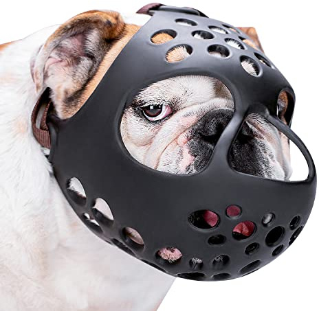 BARKLESS English Bulldog Muzzle, Soft Short Snout Dog Muzzle Stops Biting