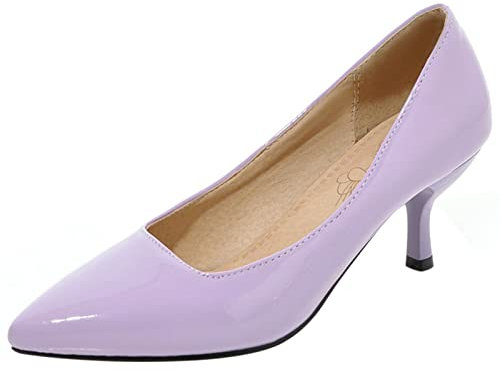 Lizoleor Donna Appuntito Vernice Vestito Tacco A Spillo Tacco Gattino Pump Sposa Bridesmaids Senza Chiusura Eleganti Festa Scarpe Viola Numero 40.5 EU/42Cn