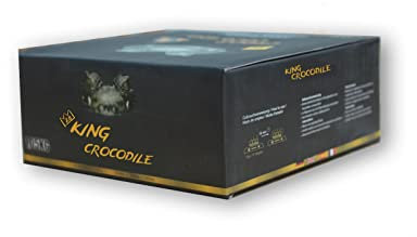 King Crocodile Kokosnuss Kohle mit Langer Brenndauer I 28x28mm Nachhaltige Naturkohle I wenig Asche I geringer Rauchentwicklung I Grillkohle I Kohle Würfel in Premium Qualität I 1 kg
