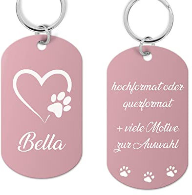 Aluminium Hundemarke Schild mit Gravur - Hundemarke personalisiert mit hochwertiger Lasergravur, Adressanhänger Hund personalisiert für Hunde oder Katzen (rosarot)