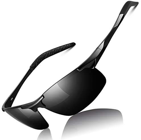 LINVO Polariserade solglasögon män speglade sportglasögon ultralätt Al-Mg UV400 skydd män förare glasögon katt 3 CE, svart / grå, Medium