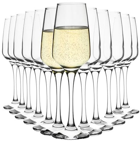 Homiu Lot de 12 flûtes à champagne en cristal | 230 ml | Collection Florence | Verres décoratifs | Verres à vin Prosecco | Cadeau pour femme, homme, mariage, Noël | Passe au lave-vaisselle