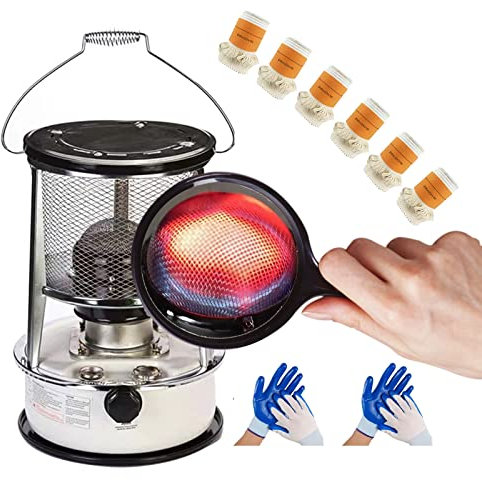Vendics Réchaud de Tente Chauffant Efficace, Réchaud Intérieur Au Kérosène Sans Électricité, Réchaud de Camping avec Protection Contre les Chutes Et 6 Mèches, Terrasse/Garage/Appartement/6L/Blanc