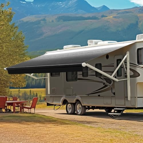 YESCAMP Motorized RV Awning Complete Kit Retractable Electric Camper Awning for RV,Trailers,5th Wheel,Toy Haulers,Motohome RV Trailer Awning for Camper or Home(17Ft,White Frame,Black Fade)