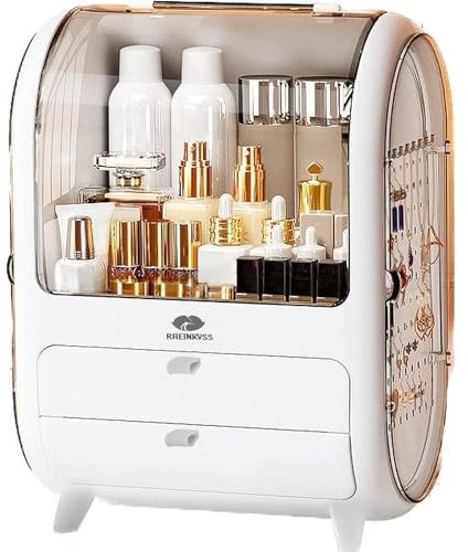 Rheinkuss Make-Up Organizer mit Schubladen I wasserdicht & staubfest, Kosmetik-Organizer Schminktisch Bad MakeUp Schminke Parfum Nagellack Kosmetik Schmink-Aufbewahrung Beauty Zubehör Badezimmer