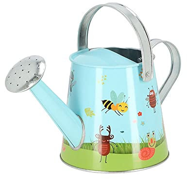 Rivanto® Kinder Garten Gießkanne Insekten 1300 ml mit großer Brause und 2 Griffen, verzinktes Eisen, 26,5 x 18 x 15,5 cm