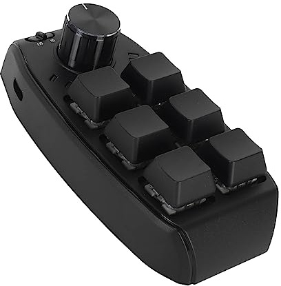 6 Keys USB Mini Keypad with Knob, One Handed Mechanical Gaming Keyboard, DIY Programming Macro Keypad Shortcut Custom Function Fully Programmable for Media Office (Wireless BT(Inbuilt 200mAh Battery