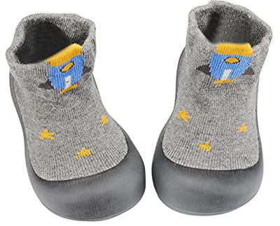 Zapatos Calcetines Primeros Pasos Bebé Niños Niñas Calcetines Antideslizantes Bebé con Suela de Goma Calcetines con Suela de Goma para Bebés Zapatillas Antideslizantes de Primeros Pasos (03-Grey, 20)