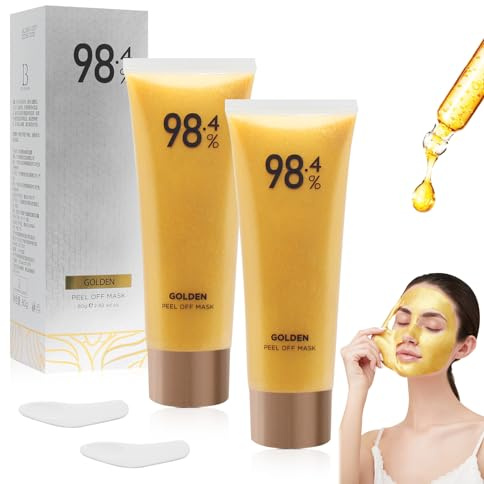 WAWJ® Peel-Off Máscara Blanqueadora Antiarrugas, Mascarilla Dorada Colágeno Cara Tear Off Mask, Anti Blackhead Peel-Off Mask (2pcs)